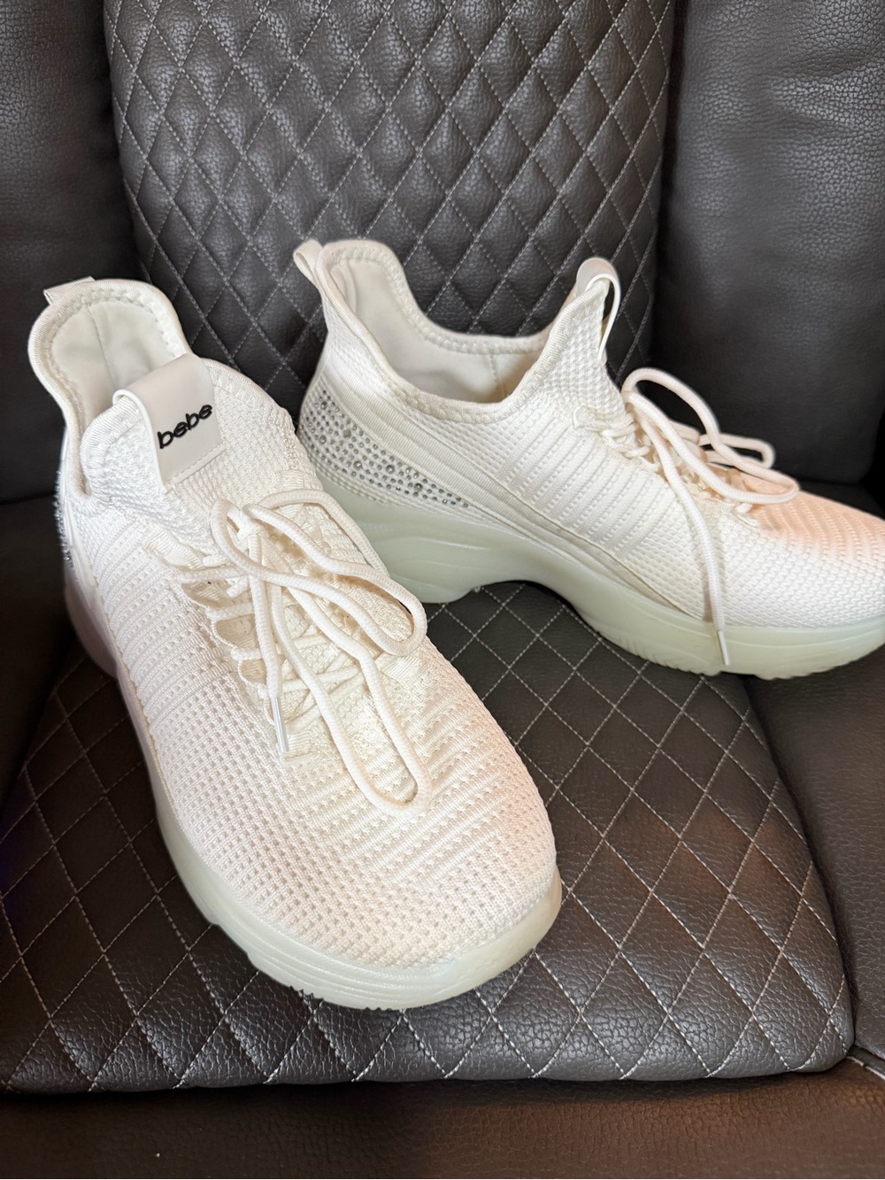bebe white Knit Platform Sneakers